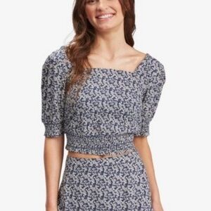 NWT ROXY Indigo Puff Sleeve Crop Top Blue Medium